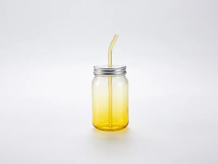 20cm Curved Yellow Glass Straw