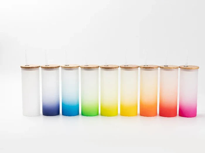 20oz/600ml Sublimation Blanks Glass Skinny Tumbler (Frosted, Gradient Color)
