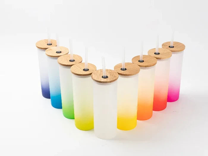 20oz/600ml Sublimation Blanks Glass Skinny Tumbler (Frosted, Gradient Color)