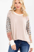 Patchwork Rib Knit Pullover Top