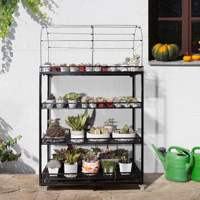 professional-succulent-metal-stand-4-tiered-with-rectangle-light-bracket-outdoors