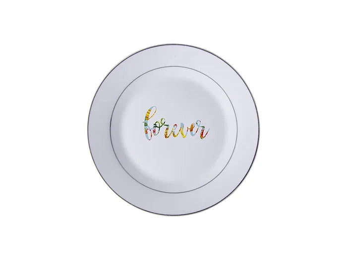Sublimation 8inch Rim Plate w/ Silver Rim
