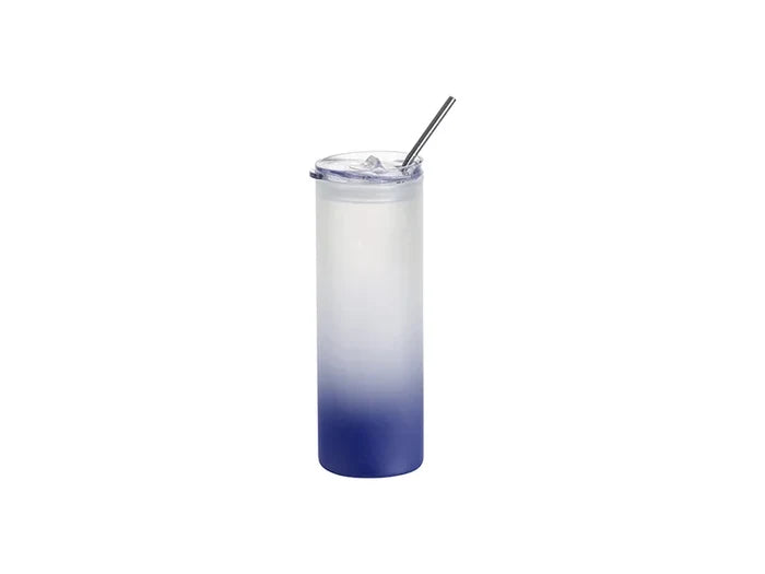Sublimation Blanks 25oz/750ml Glass Skinny Tumbler with Plastic Straw&Lid (Frosted, Gradient Dark Blue)